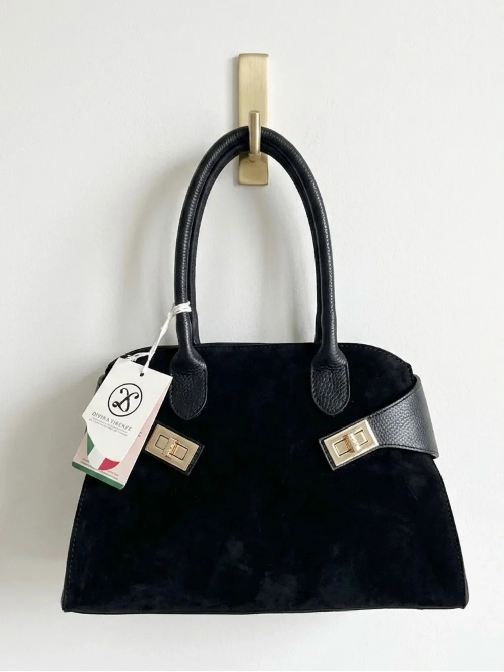 NWT Divina Firenze Suede & Leather Satchel with Structured Shape